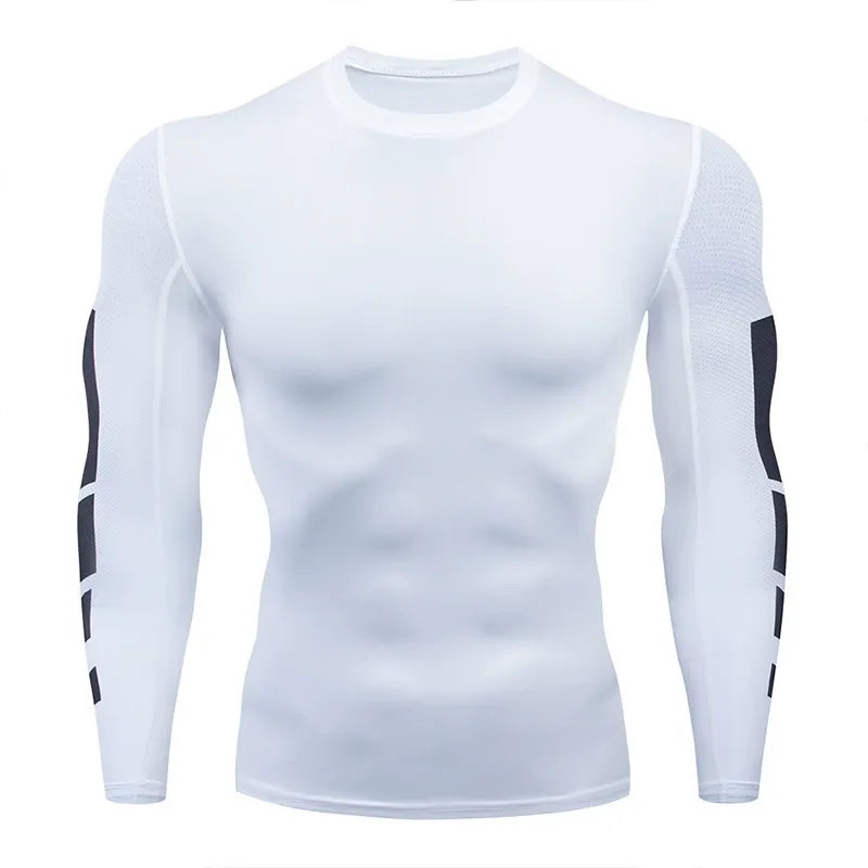 Men's High-Elastic Quick-Drying Long/Short Sleeve Sports Tight - Basketball, Soccer, Fitness Cycling Base Layer White Sweat-Absorbent T-Shirt