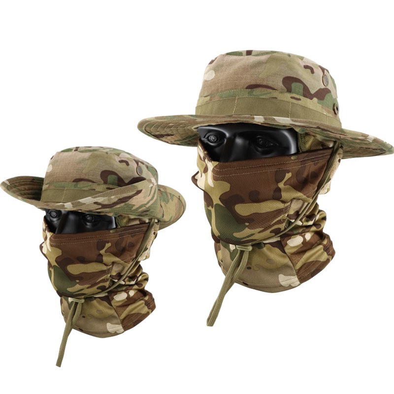 Camouflage Tactical Bucket Hat Set Multi-Function Outdoor Fishing Hat Fisherman's Hat UV Protection Breathable Round-Edged Hat Men