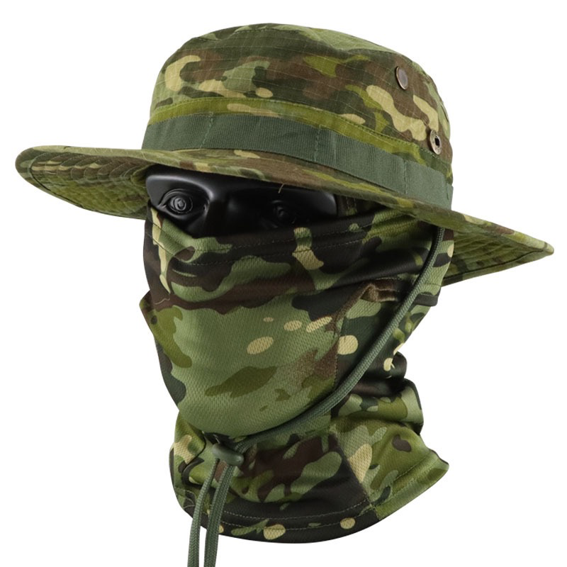 Camouflage Tactical Bucket Hat Set Multi-Function Outdoor Fishing Hat Fisherman's Hat UV Protection Breathable Round-Edged Hat Men
