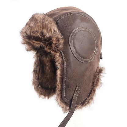 European PU Leather Mao Hat - Warm Winter Hat with Ear Flaps for Men's Skiing & Outdoor Use