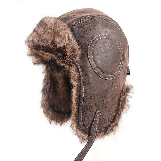 European PU Leather Mao Hat - Warm Winter Hat with Ear Flaps for Men's Skiing & Outdoor Use