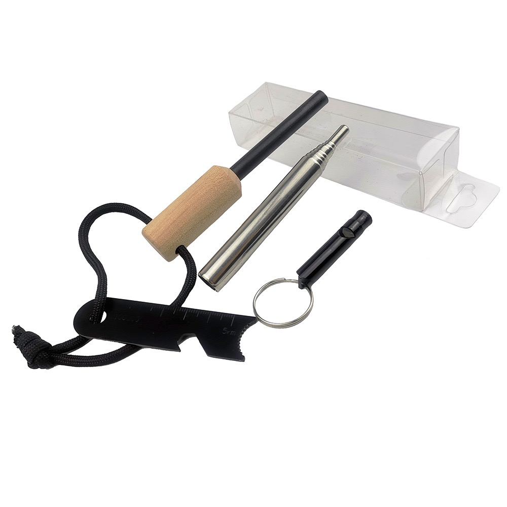 New Outdoor Stainless Steel Blower Flint - Survival Whistle Set, Portable Telescopic Blower Fire Starter Camping Equipment