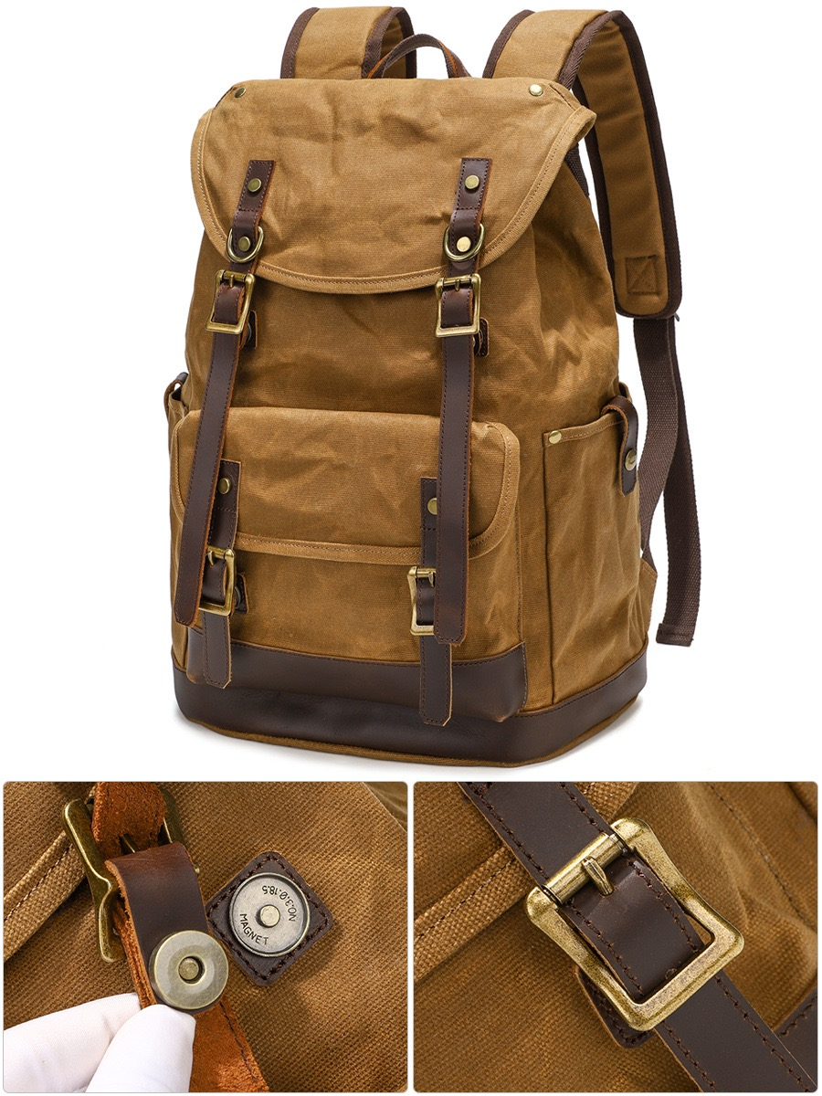 Vintage oil wax Canvas Backpack outdoor waterproof large capacity mountaineering multi-functional Backpack