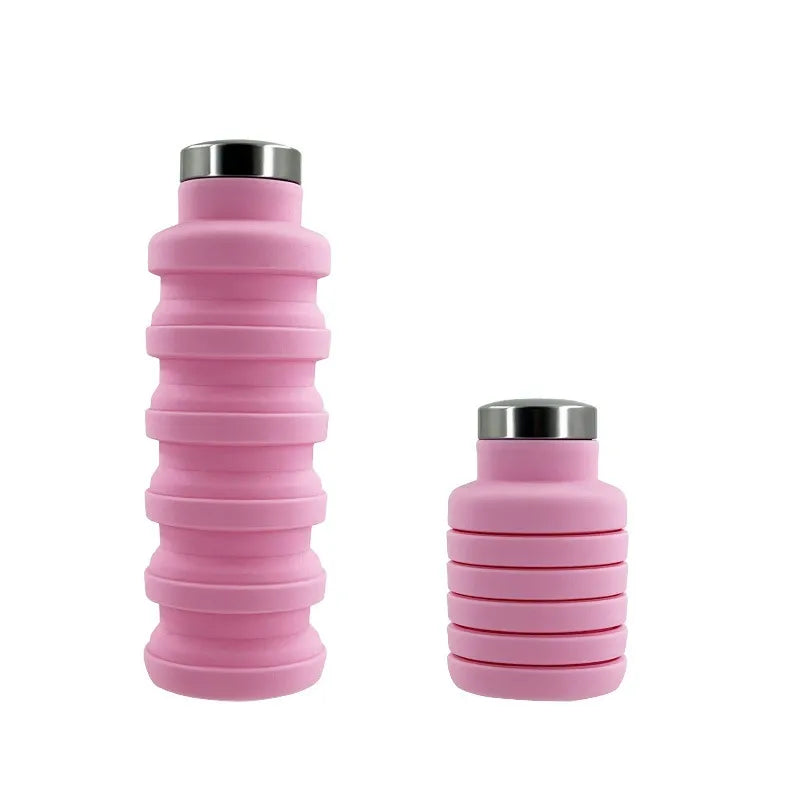 Platinum Silicone Sports Outdoor Foldable Water Bottle with Creative Spout Lid Retractable Cup Travel Bottle