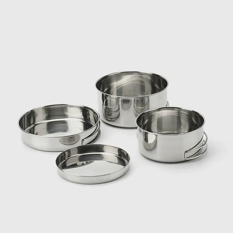 Outdoor Stainless Steel Cookset 4-Piece Set Portable Picnic Camping Pot Foldable Combination Cookware Set