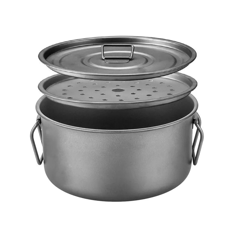 Pure Titanium Outdoor Cookset Frying Pan Camping Cooking Utensil Set Foldable Lightweight Portable Soup Pot Cooking Set
