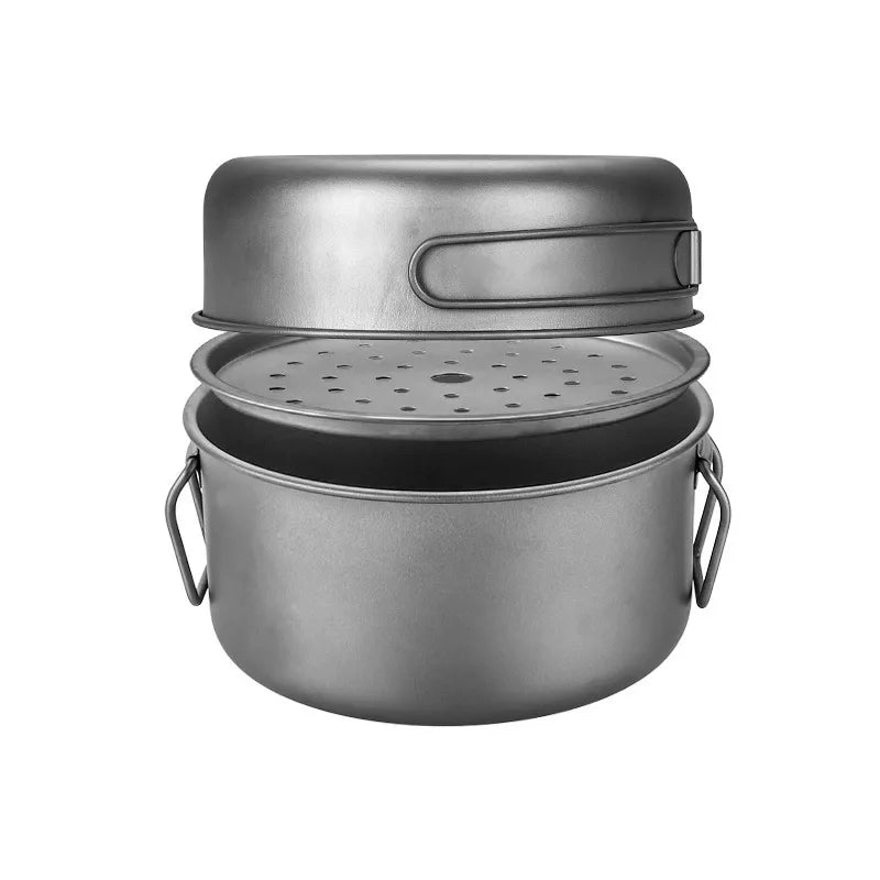 Pure Titanium Outdoor Cookset Frying Pan Camping Cooking Utensil Set Foldable Lightweight Portable Soup Pot Cooking Set